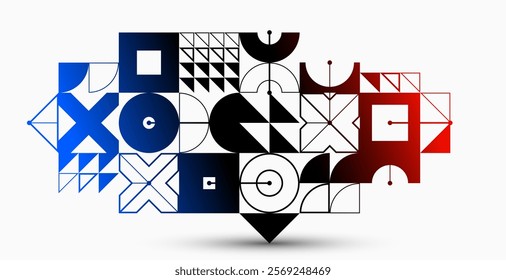 Abstract geometric pattern vector background isolated, tech style engine looks like composition, engineering draft style pattern, red black and blue.