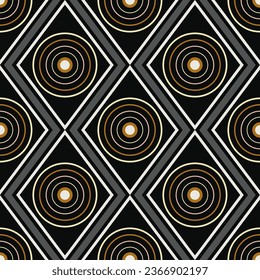 Abstract geometric pattern. Vector geometric circle line rhombus shape seamless pattern retro color style. Abstract geometric pattern use for textile, home decoration elements, upholstery, wrapping.