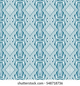 Abstract geometric pattern. Vector hand drawn ornament. White and blue seamless background.