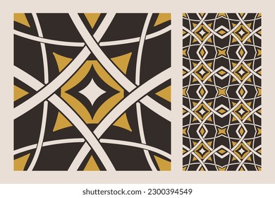 Abstract geometric pattern. Vector ornaments set of vintage colorful abstract geometric overlapping seamless pattern. Use for fabric, textile, home decoration elements, upholstery, carpet, rug, etc.