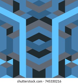 Abstract geometric pattern vector retro gothic and art deco style in blue color tone. Illustration for design background EPS10