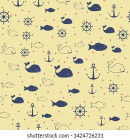 Abstract geometric pattern. Vector, abstract seamless background. Marine motifs. Anchor, steering