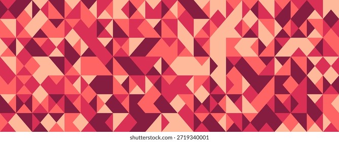 Padrão geométrico abstrato em tons vibrantes de coral e borgonha.  Um mosaico cativante de triângulos cria um design dinâmico e moderno perfeito para fundos, têxteis ou designs de sites.