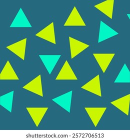 Abstract geometric pattern with vibrant green and blue triangles on a dark blue background