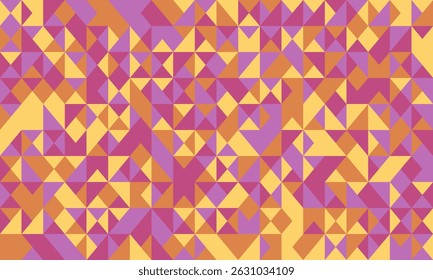 Abstract geometric pattern with vibrant hues of orange, purple, and yellow triangles.  Perfect for backgrounds, textiles, or modern design projects.