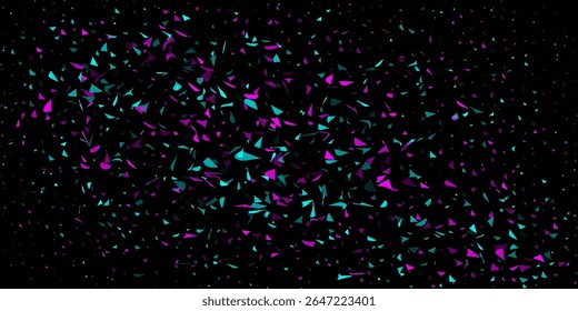 Abstract Geometric Pattern With Vibrant Neon Triangles on a Black Background