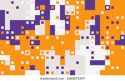 Abstract geometric pattern.  Vibrant orange, purple, and gray squares create a dynamic, pixelated texture. Ideal for backgrounds, websites, presentations, and modern design projects.