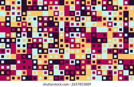 Padrão geométrico abstrato de quadrados vibrantes.  Um design colorido e pixelizado perfeito para fundos, banners de sites, têxteis ou projetos de arte moderna.