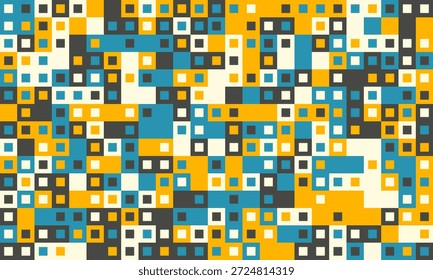 Patrón geométrico Abstractas con vibrantes cuadrados azules, dorados y grises. Ideal para fondos modernos, textiles o diseño de Sitio web.