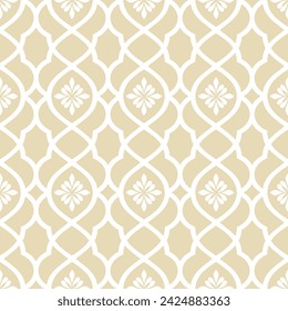 Abstract geometric pattern. Wallpaper baroque, damask. Seamless background. Gold and white ornament.