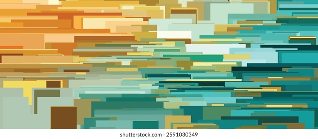 Abstract Geometric Pattern with Warm and Cool Tones in Rectangular Blocks