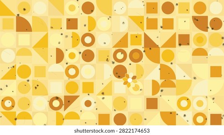 Abstract geometric pattern, warm yellow and orange tones, decorative flower, vintage texture background, modern design
