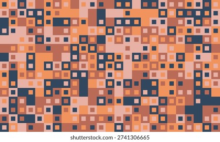 Abstract geometric pattern with warmtoned squares.  A vibrant, textured design ideal for backgrounds, website banners, or textile prints.