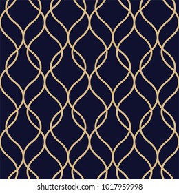 Abstract geometric pattern with wavy lines. A seamless vector background. Gold and blue-black ornament