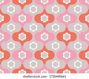 Abstract geometric pattern with wavy lines and flowers. Scandinavian style. Vector illustation.