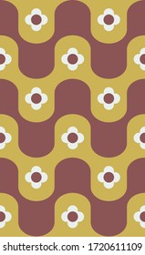 Abstract geometric pattern with wavy lines and flowers. Scandinavian style. Vector illustation.