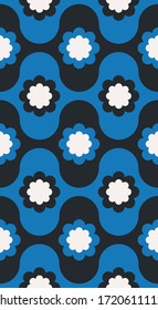 Abstract geometric pattern with wavy lines and flowers. Scandinavian style. Vector illustation.