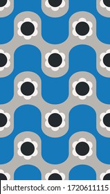 Abstract geometric pattern with wavy lines and flowers. Scandinavian style. Vector illustation.