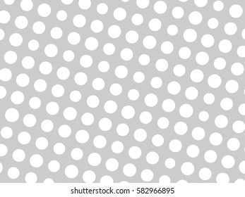 Abstract geometric pattern of white circle dots in various sizes on grey background. Modern stylish vector design element.