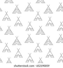Abstract geometric pattern with wigwams, vector. Black and white texture with wigwams