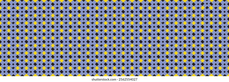 Abstract Geometric Pattern: Yellow and Black Diamond Shapes on Blue Background