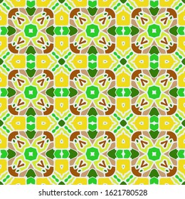 Abstract geometric pattern in yellow, brown and green. Print, cloth design, wallpaper. Vector seamless.