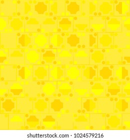 Abstract Geometric Pattern with Yellow Squares and Circles. Abstract Yellow Background for Tile, Fabric, Packaging Paper, Tablecloth, Banner, Textile. .