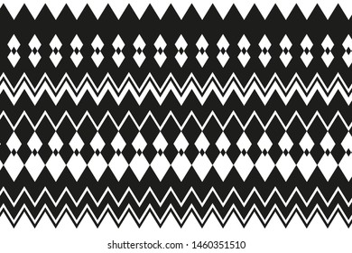 Abstract geometric pattern with zigzag lines and rhombuses. Black and white vector illustration. 
