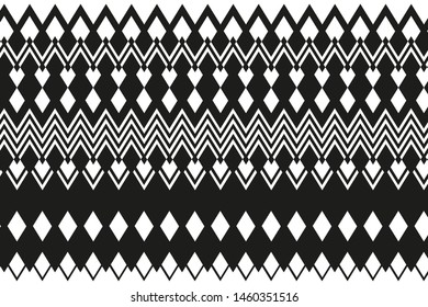 Abstract geometric pattern with zigzag lines and rhombuses. Black and white vector illustration. 
