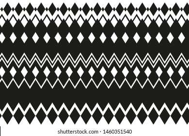 Abstract geometric pattern with zigzag lines and rhombuses. Black and white vector illustration. 
