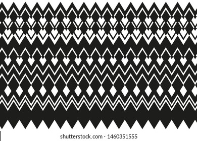 Abstract geometric pattern with zigzag lines and rhombuses. Black and white vector illustration. 
