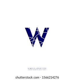 Abstract geometric patterned blue W logo letter simple design concept