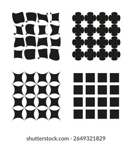 Abstract geometric patterns. Black white texture set. Grid collection elements. Vector decorative shapes.