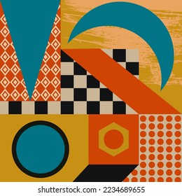 Abstract geometric patterns, circles, triangles and square bauhaus banner illustration set. Graphic bauhaus design posters.