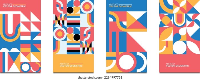 Abstract Geometric Patterns circles, triangles, and square Bauhaus banner illustration Backgrounds