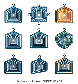 Abstract geometric patterns in clothes hanger shapes.