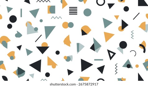 Abstract geometric patterns collage featuring circles triangles squares lines and wavy shapes in a playful composition