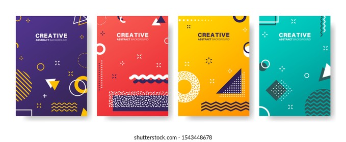 Abstract geometric patterns. Gradients covers design. Set of business brochure, applicable for placards, banners, posters, flyers. Vector illustration.