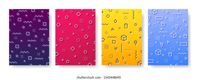 Abstract geometric patterns. Gradients covers design. Set of business brochure, applicable for placards, banners, posters, flyers. Vector illustration.