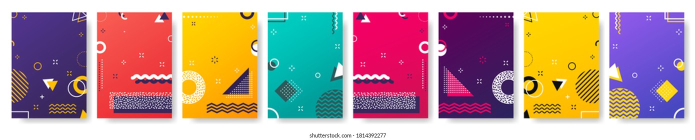 Abstract geometric patterns. Gradients covers design. Set of business brochure, applicable for placards, banners, posters, flyers. Vector illustration.