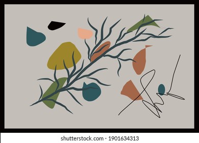 Abstract Geometric patterns of large wall decor for living room. Modern Geometry and floral wall art. Minimalist modern wall decorations. Vector Ilustration