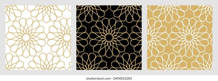 Abstract geometric patterns in the oriental style. Collection of Islamic ornaments, luxury gold line vector background pattern.