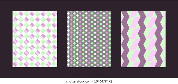 Abstract Geometric Patterns in Pastel Color Design. Creative Cover Design Templates Set. Mosaic Ornament. Cover Templates Set for Magazine, Presentation, Book, Placard, Wrapping, Brochure, Wallpaper.