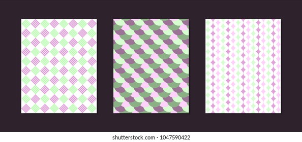 Abstract Geometric Patterns in Pastel Color Design. Creative Cover Design Templates Set. Mosaic Ornament. Cover Templates Set for Magazine, Presentation, Book, Placard, Wrapping, Brochure, Wallpaper.
