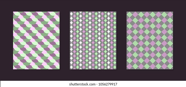 Abstract Geometric Patterns in Pastel Color Design. Creative Cover Design Templates Set. Mosaic Ornament. Cover Templates Set for Magazine, Presentation, Book, Placard, Wrapping, Brochure, Wallpaper.