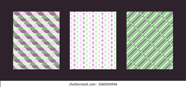 Abstract Geometric Patterns in Pastel Color Design. Creative Cover Design Templates Set. Mosaic Ornament. Cover Templates Set for Magazine, Presentation, Book, Placard, Wrapping, Brochure, Wallpaper.