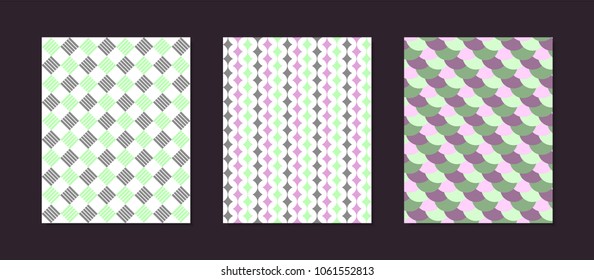 Abstract Geometric Patterns in Pastel Color Design. Creative Cover Design Templates Set. Mosaic Ornament. Cover Templates Set for Magazine, Presentation, Book, Placard, Wrapping, Brochure, Wallpaper.