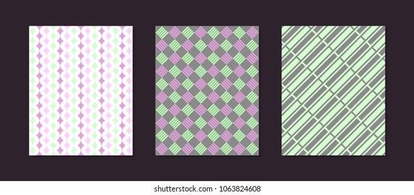 Abstract Geometric Patterns in Pastel Color Design. Creative Cover Design Templates Set. Mosaic Ornament. Cover Templates Set for Magazine, Presentation, Book, Placard, Wrapping, Brochure, Wallpaper.