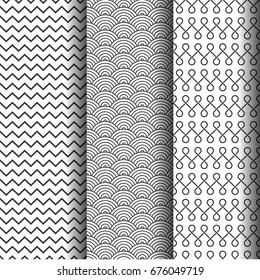 Abstract geometric patterns set, Black and white seamless textures or background.