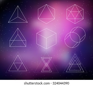 Abstract Geometric Patterns Set. Sacred geometry. Line drawing vector. Logo design. Vector illustration.